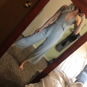 Gray ruffle ribbed jumpsuit